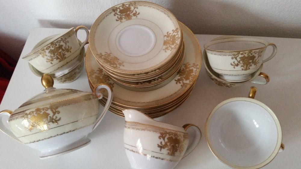 Precioso jogo de cafe porcelana china pintura en relievo po a oro 24k