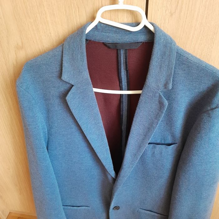 Marynarka  H&M r. 175 dzianinowa niebieska chłopiec bdb