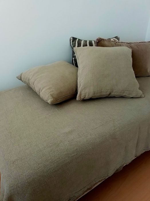 colcha para cama de solteiro e 2 capas de almofada em linho lavado