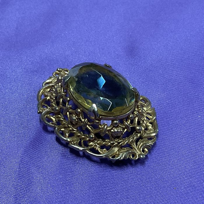 Broche peça vintage 5 cm pedra azul ,castanho