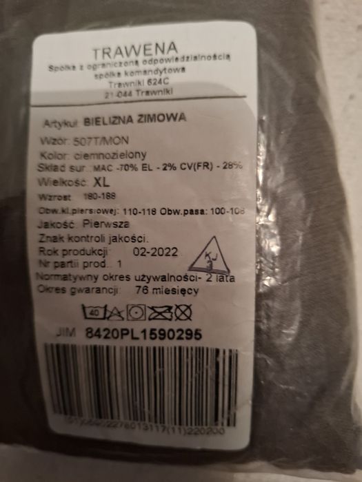 Bielizna zimowa długa WP 507T/MON roz XL.