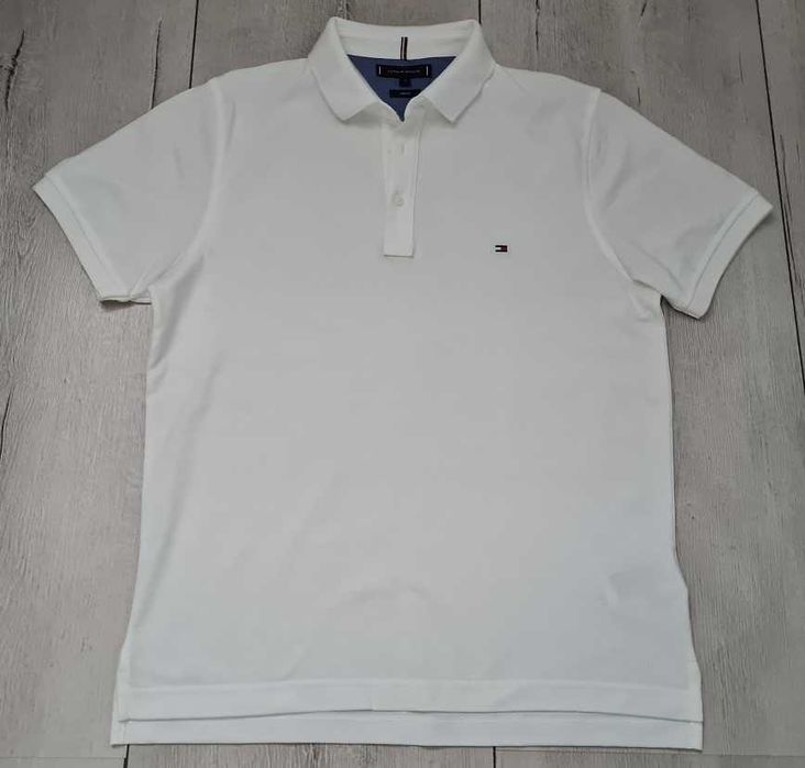 NOWA Koszulka POLO męska TOMMY HILFIGER slim fit (rozmiar M/L) BIAŁA