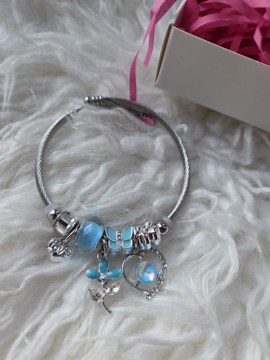 Bransoletka damska srebrno niebieska nowa new gift idea stal chirurgic