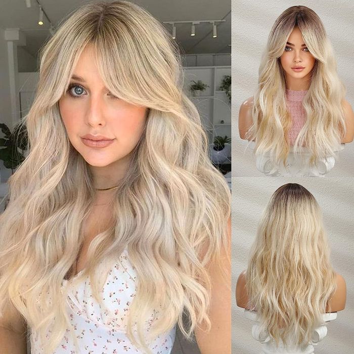 Długa Falowana Peruka Ombre Blond