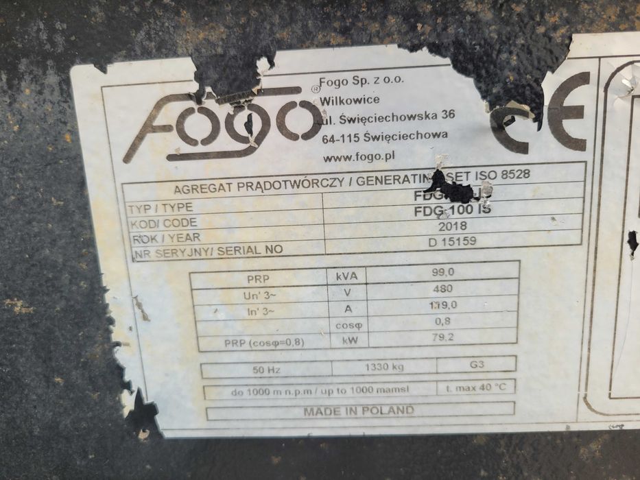 Agregat prądotwórczy 99 kVA – „FOGO”