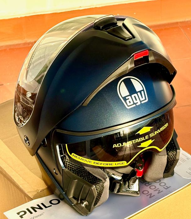 Capacete modular NOVO AGV Streetmodular azul escuro (33% DESCONTO) Tamanho M