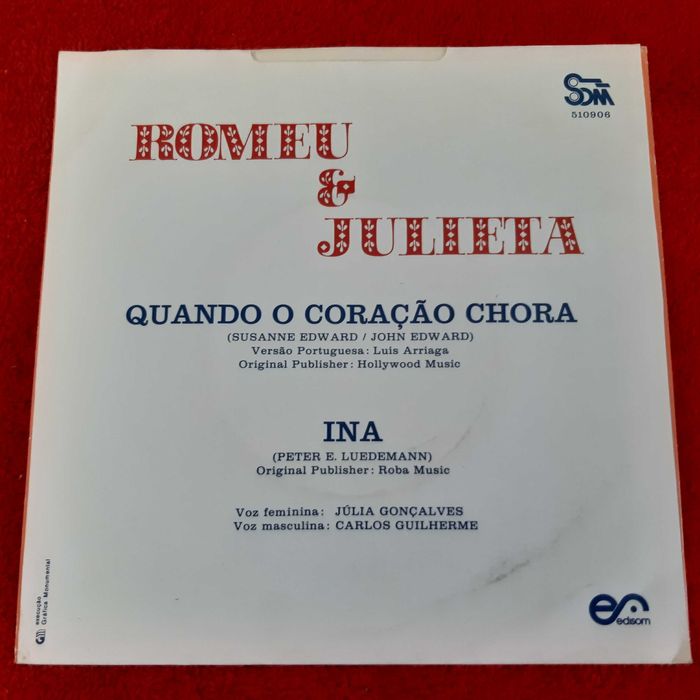 Disco Vinil Single Romeu e Julieta - Quando o Coração Chora / Ina