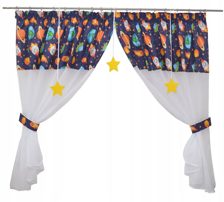 Firanka Dziecięca Kosmos Planety Rakiety 300X160 Gwiazdy Do Pokoju