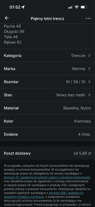 Trencz klasyczny Warmia