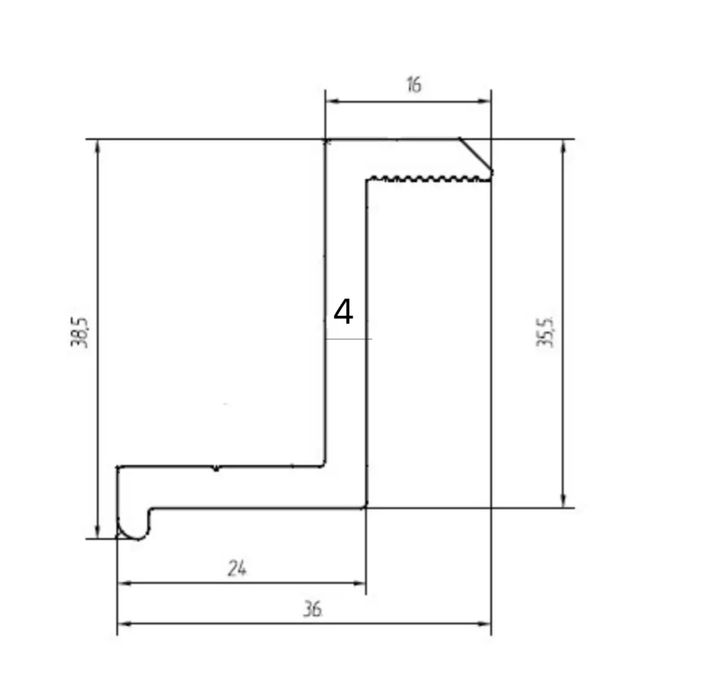 Притиск алюмінієвий крайній для сонячних панелей 35мм, товщина 4мм
