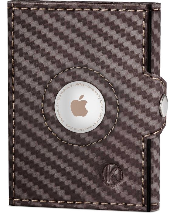 Mini Portfel KORUTA Slim ochrona RFID Klamra Monety Carbon brązowy etui na karty