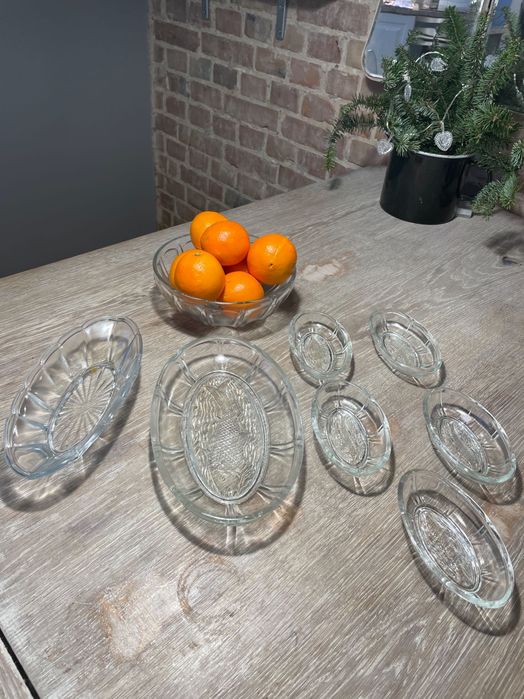 Stare szkło PRL waza miseczki komplet