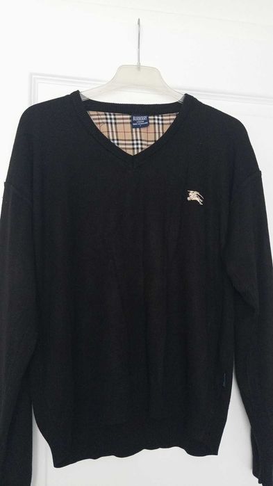 Sweter wełniany męski Burberry krata logo