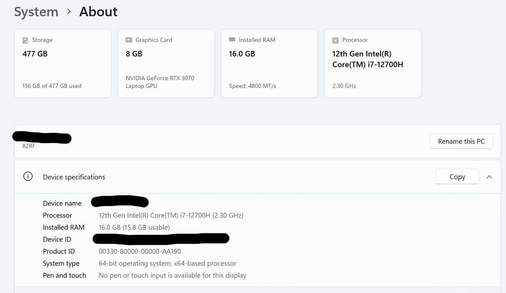 Lenovo Legion 5 Pro 16IAH7H Intel Core i7-12700H/16GB/500SSD/RTX 3070