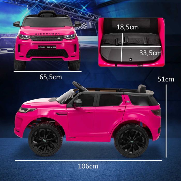 Carro Elétrico p/ Crianças c/ Licença Land Rover Bateria 12V, Rosa