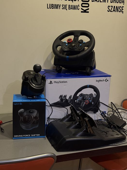 Kierownica Logitech G29 Driving Force + pedały + shifter dźwignia zmiany biegów + oryginalne pudełko pudełka box i foliw