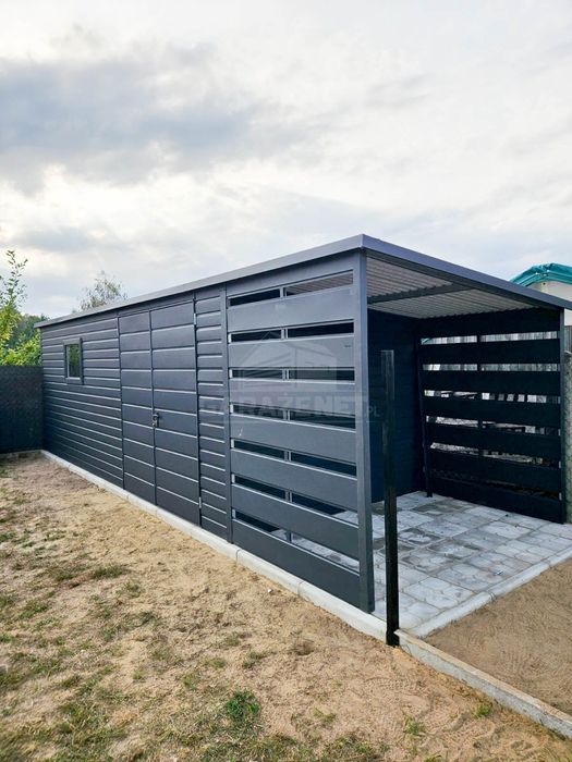 Schowek Domek Ogrodowy 6,5X2,5M Antracyt Grafit Dach Spad W Tył Ts841