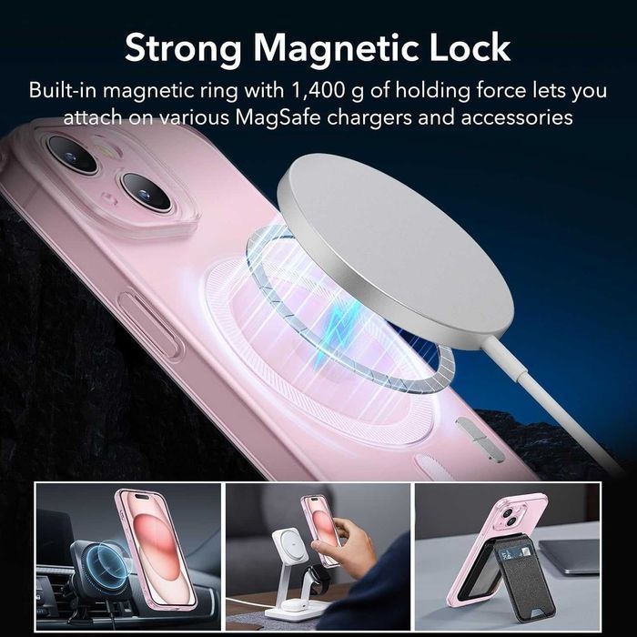 ESR Protective Phone Case MagSafe etui iPhone 15 Plus pół mat różowe
