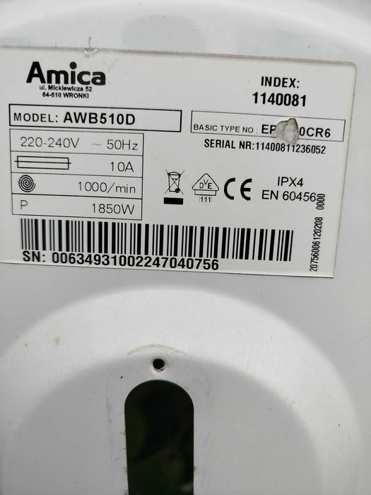 Pralka automatyczna Amica części