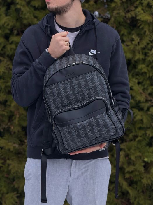 Рюкзак Lacoste monogram черный мужской портфель Лакост шкіряний