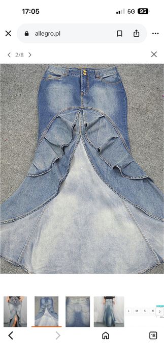 Spódnica jeans długa z falbanami z tylu dłuższa