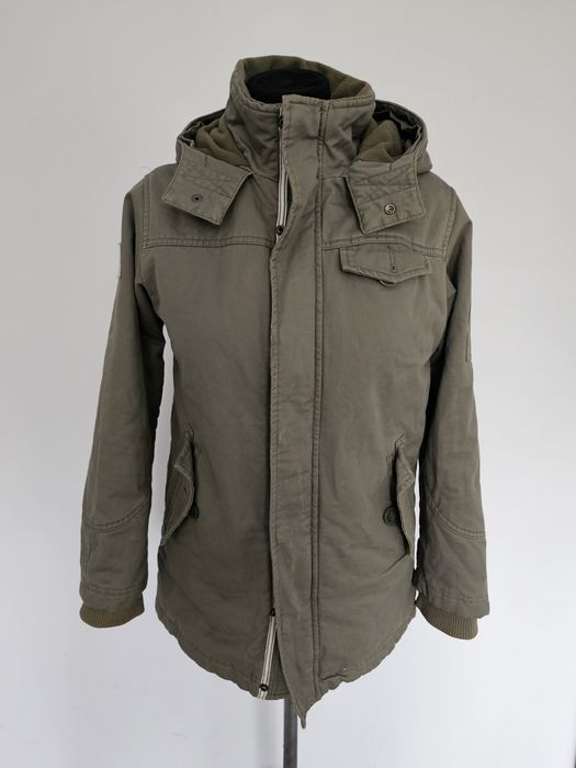 Kurtka khaki dłuższa ciepła zimowa z polarem kaptur