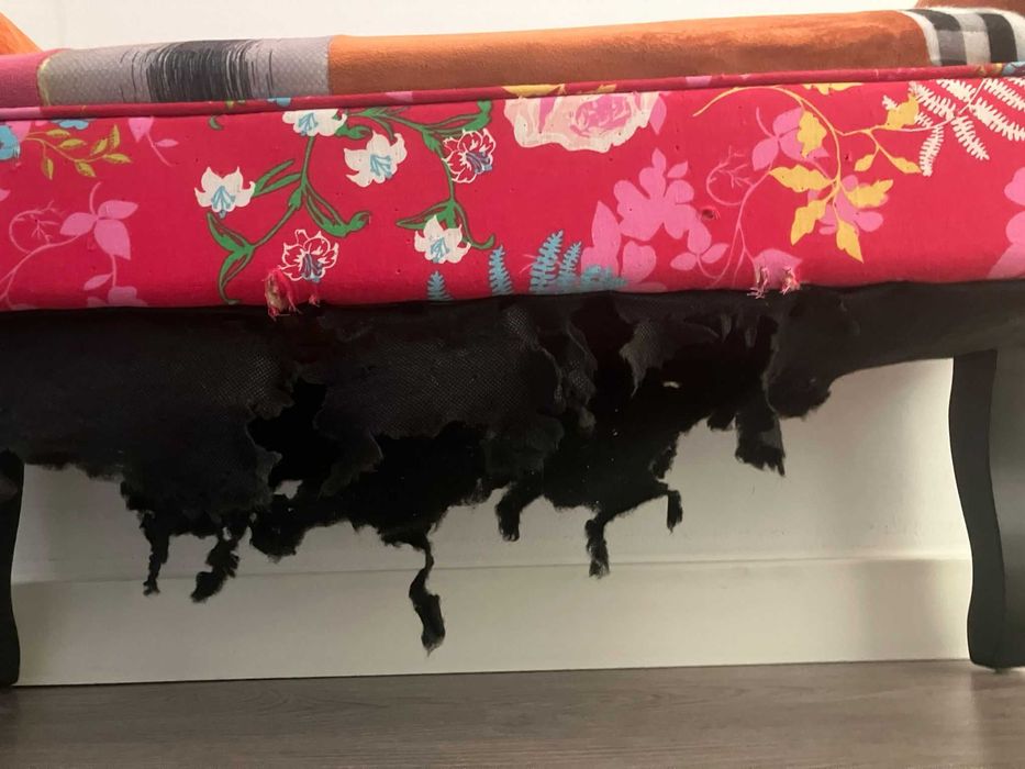 Banco de tecido -- Rasgado em baixo p/ gato, apenas dano estetico