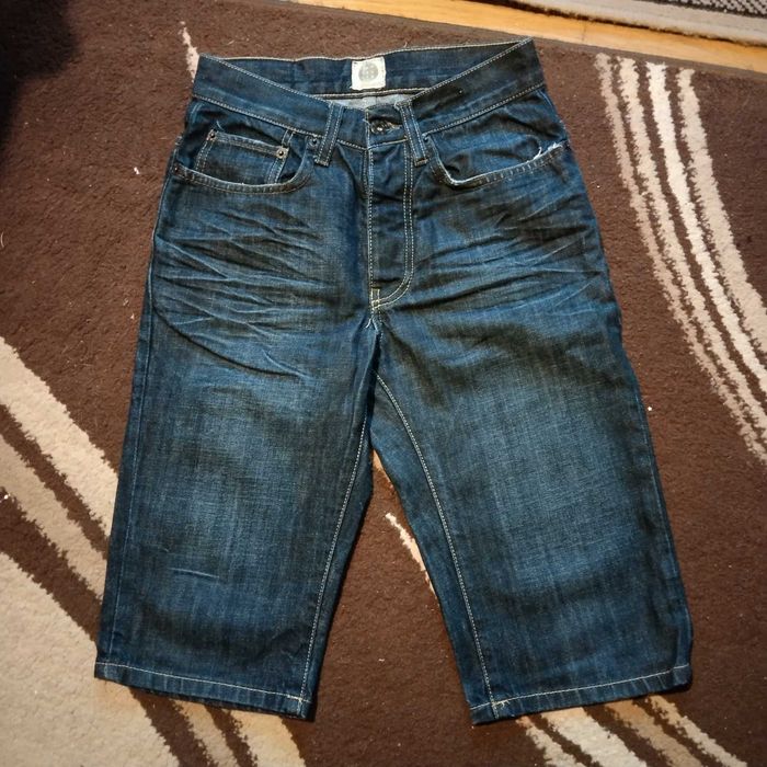 Chłopięce młodzieżowe spodenki krótkie ciemny jeans rozm.158