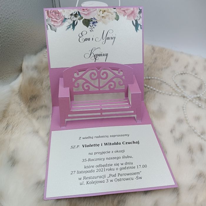 Zaproszenia ślubne , urodzinowe - ławka