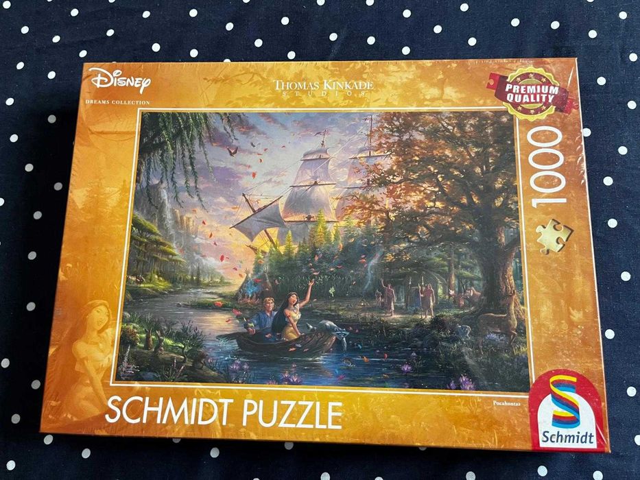 Puzzle Schmidt - Disney por Thomas Kinkade: 1000 peças; 4x 500 peças (Pequena Sereia, Aristogatos, Pocahontas, 101 Dálmatas, Rei Leão, Peter Pan)