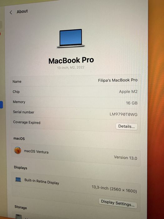 Macbook Pro 13” M2
