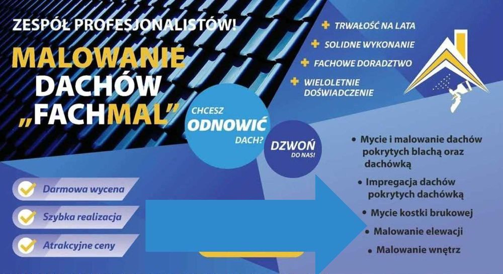 Malowanie dachów, elewacji, dachu, malowanie hal, mycie dachówki