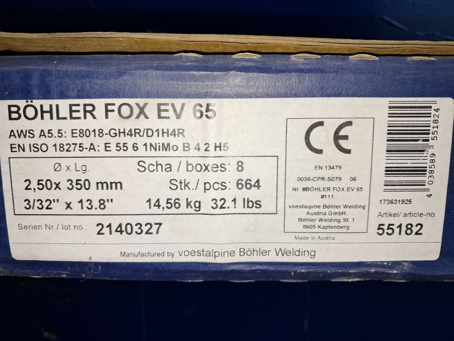 Elektrody spawalnicze zasadowe Bohler Fox Ev65 2,5 x 350