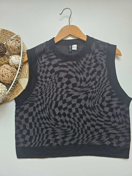 Divided By H&M dzaninowy sweter-kamizelka w kartkę iluzja