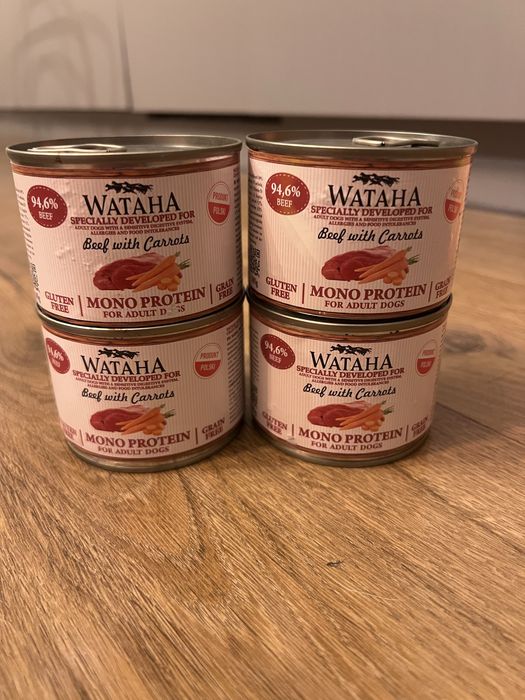 WATAHA MONO PROTEIN – Wołowina z marchewką 185 g – zestaw 4 puszek