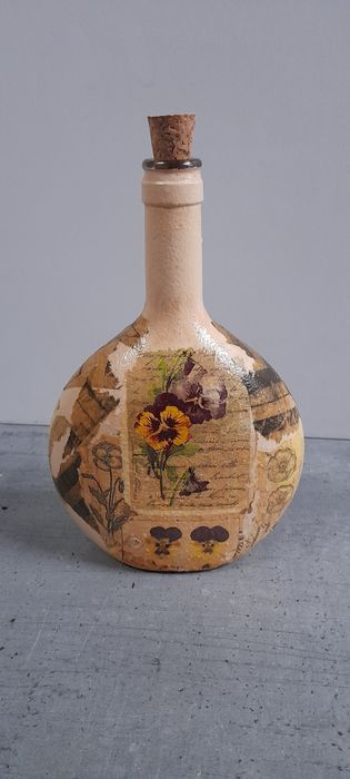 Butelka flamigna z korkiem 750ml ręcznie decoupage kwiaty muzyka do wina nalewki na prezent urodzinowy