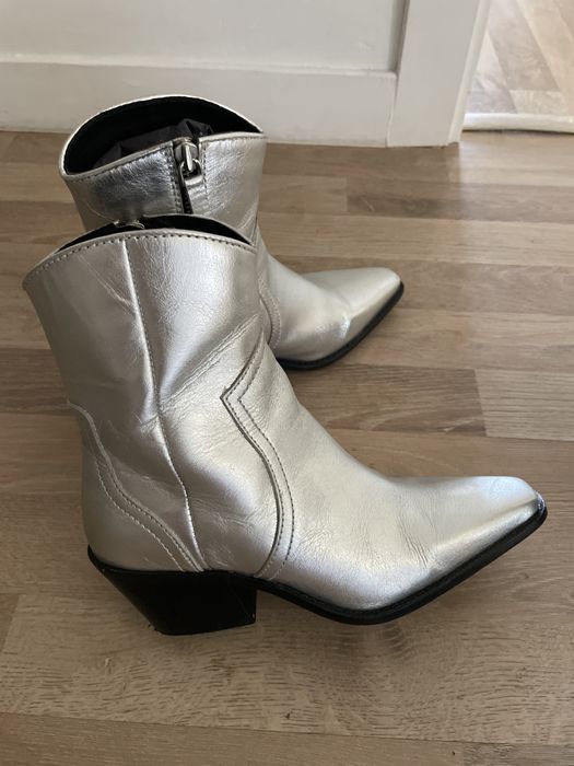 Zara botas prateadas em pele n.36