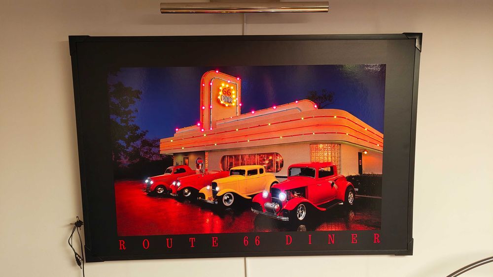 Obraz plakat LED Route 66 Diner Hot Rod Ford Coupe rok 1932 i 1935