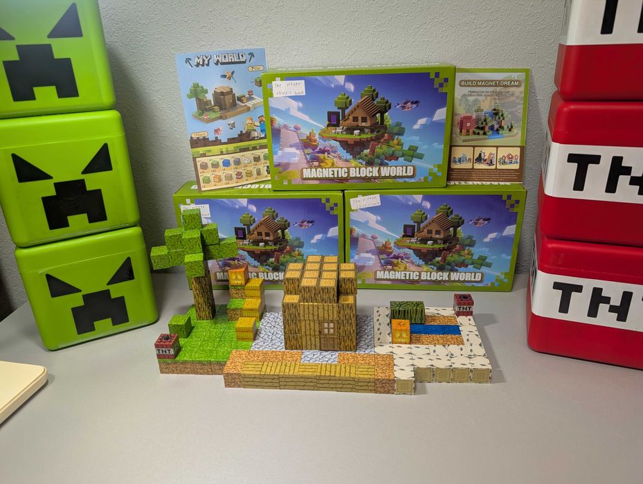 Великий Магнітний Конструктор Minecraft 192шт + 6 Фігурок Будиночок