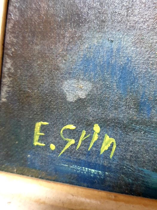Antiga pintura fluvial em outono - assinada E. Grin
