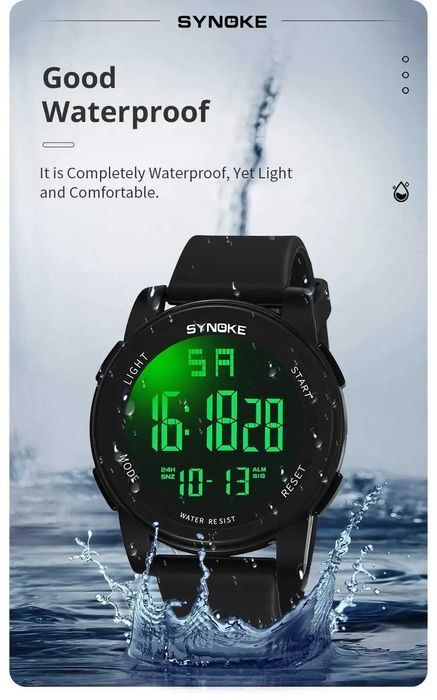 Zegarek elektroniczny sportowy Synoke wodoszczelny WR50 militarny luma