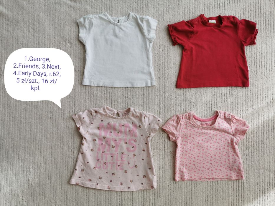 Ubranka pajace, body, spodenki, bluzki r. 62 Next, H&M, Cubus, Esprit