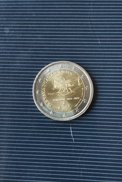 Moeda 2€ centenário travessia atlântico-sul
