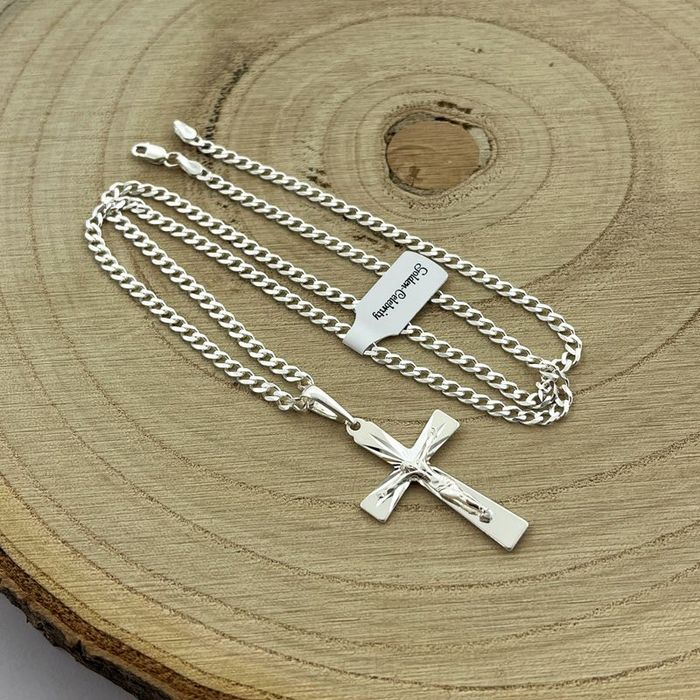 Srebrny Łańcuszek Komunijny + Krzyżyk Jezus 925 + Grawer Na Chrzest Ko