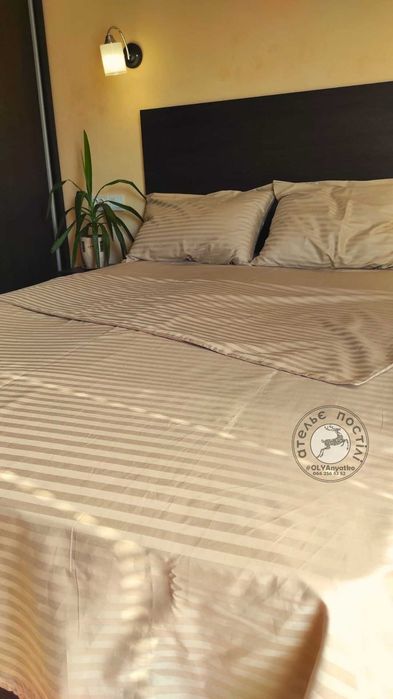 Постіль страйп сатин сірий, білий, рожевий, беж. Пошив на замовлення