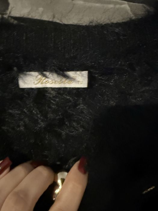 Sweter na guziki nowy alpaka rozpinany naszywki włosie rozmiar uni