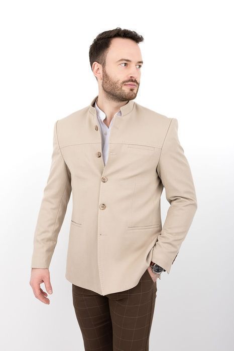 Bezowa marynarka meska ze stojka casual slim fit stylovy 2182 - 46