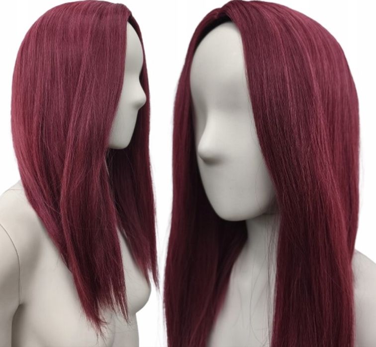 Peruka bordowa wiśniowa prosta do ramion cosplay bez grzywkii