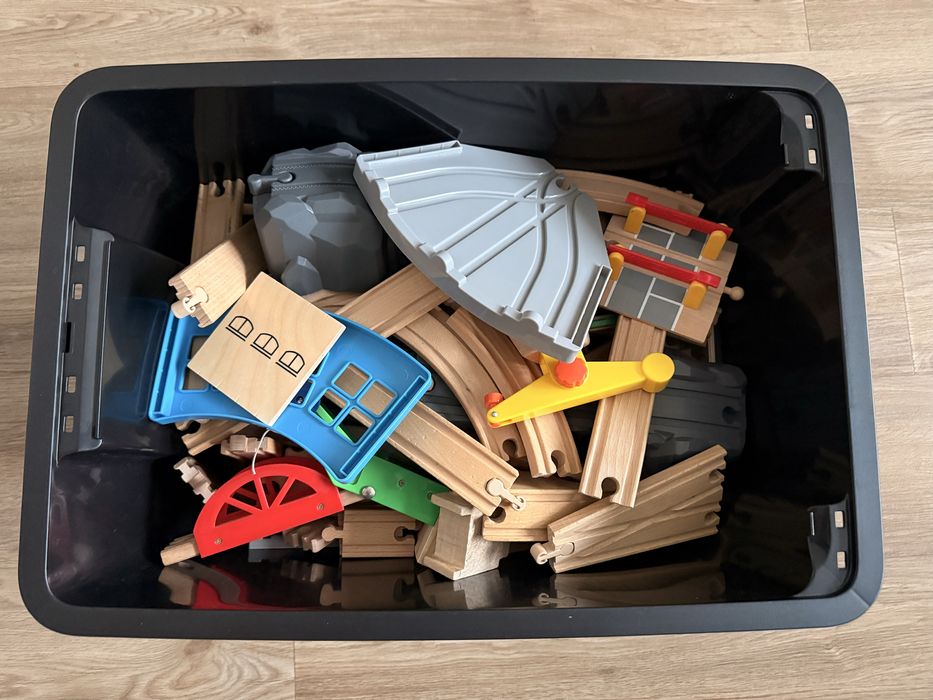 Drewniana kolejka XXL ogromny zestaw torów i akcesoriów !!!