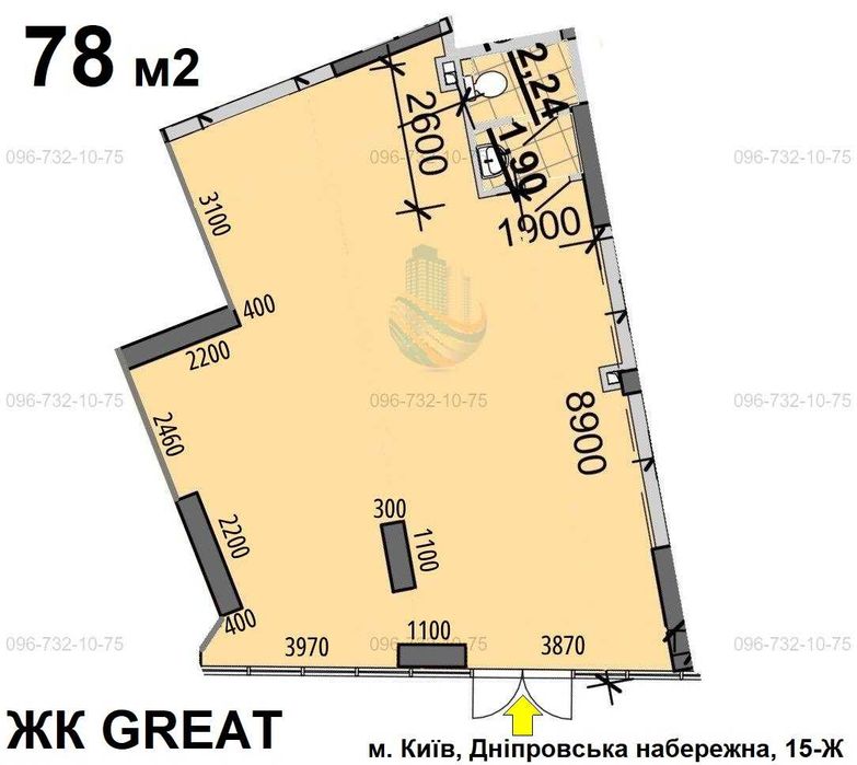 Фасад 78м, є ремонт, ЖК GREAT, Грейт, Дніпровська набережна, 5000 кв.